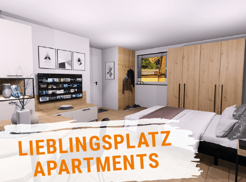 Innenansicht eines Zimmers in den Lieblingsplatz Apartments mit Möbeln und Dekoration.