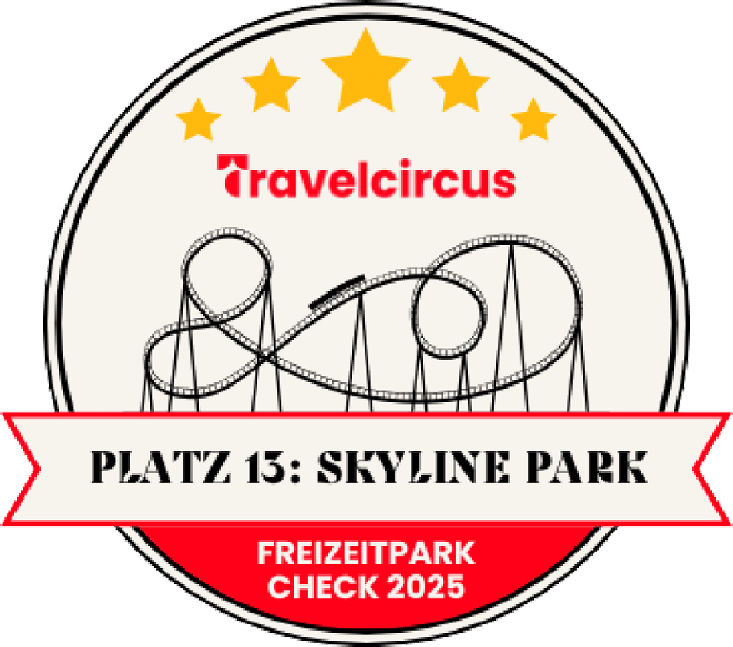 Auszeichnung für Skyline Park mit einem Achterbahn-Design und fünf Sternen von Travelcircus.