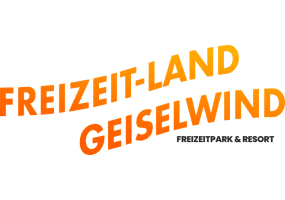 Logo von Freizeit-Land Geiselwind, einem Freizeitpark und Resort in Deutschland, mit orangefarbenem Schriftzug.